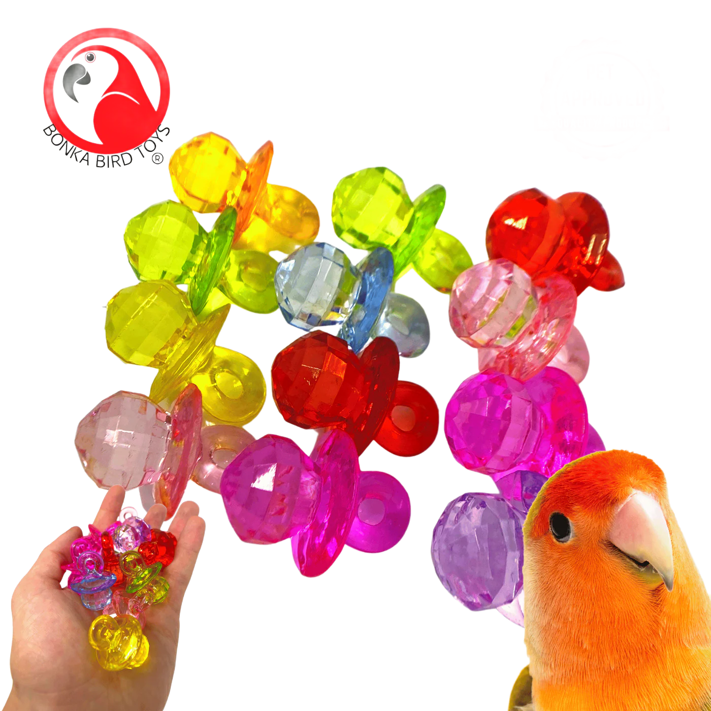 Medium Colored Crystal Pacifiers or Bird Toy Part Pack of 12 by Bonka Bird Toys
