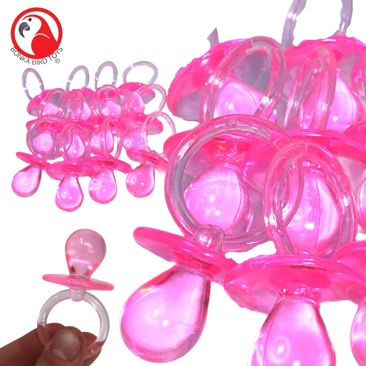 Pack of 12 Large Pacifiers Foot Toy or Bird Toy Color Pink by Bonka Bird Toys