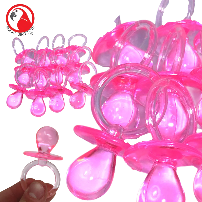 Pack of 12 Large Pacifiers Foot Toy or Bird Toy Color Pink by Bonka Bird Toys