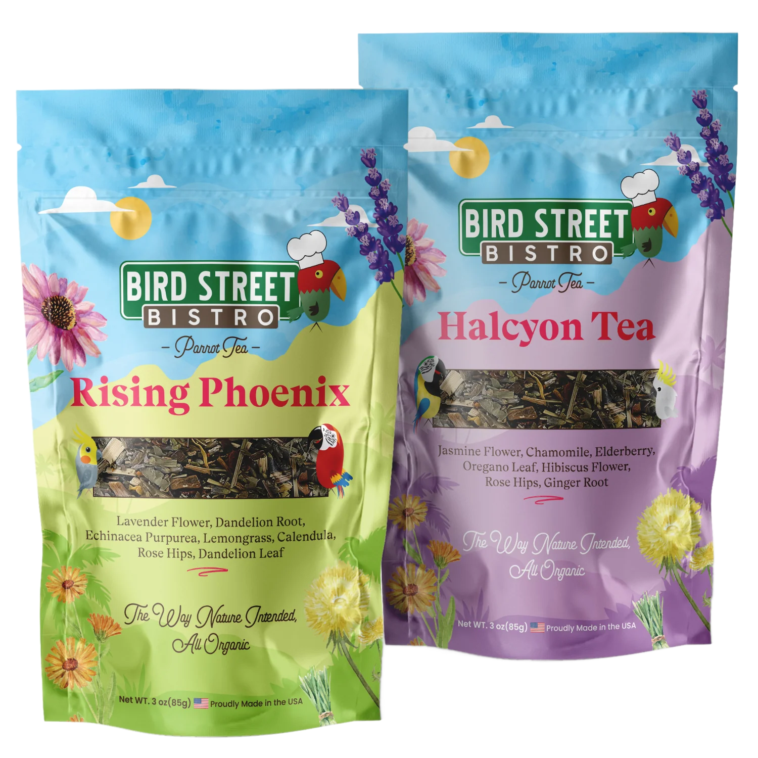 PARROT TEA Combo 2 Pack 100% Organic, human grade healing herbs by Bird Street Bistro