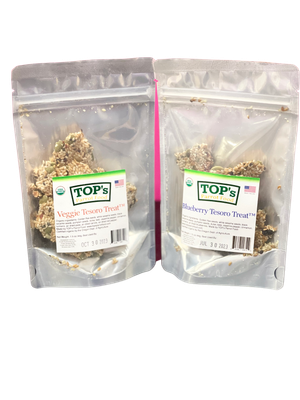 NEW! 2 Pack Organic Tesoro Treats from TOPs Parrot Food (1 Blueberry, 1 Veggie)