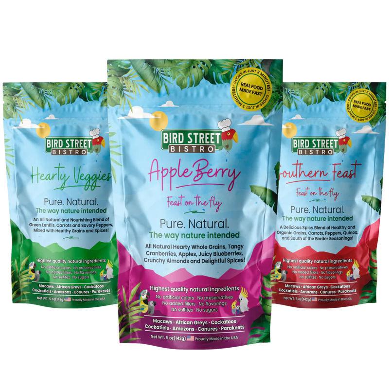 Bird Street Bistro Variety 3 Pack (Southern Feast on the Fly 12 oz, Apple Berry 11 oz; Hearty Veggies 12 oz)