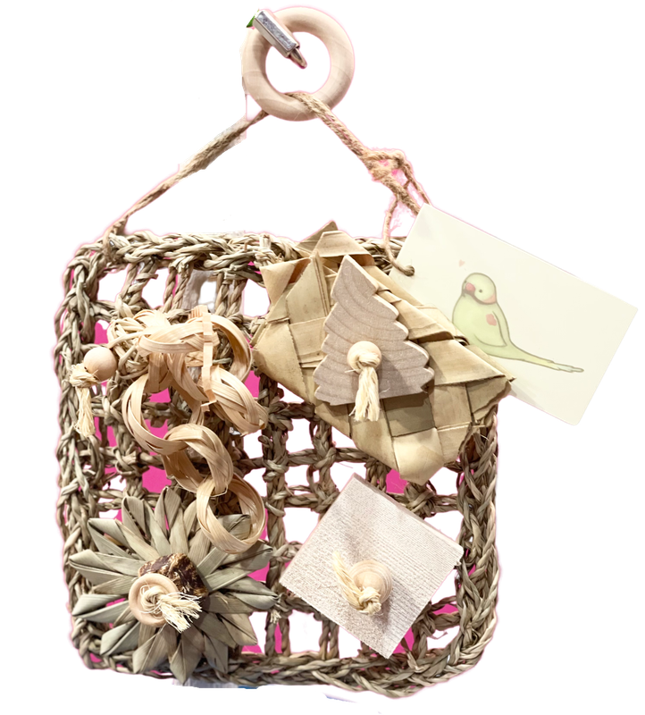 Enchanted Forest - play mat for small and medium sized parrots, all- natural activity mat for birds, natural bird toy by Little Dinos Natural Bird Toys