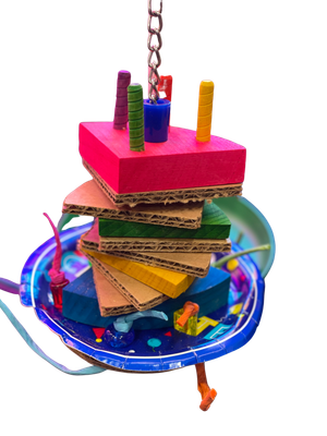 NEW! Happy Bird Day Cake Hanging Toy -- Hand made in USA by Bite Me Birdie