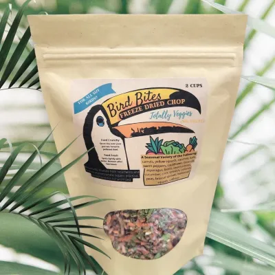 Bird Bites Freeze Dried Chop - 2 Cups - Totally Veggies - of epic freeze dried chop. May be served dry or spritzed with water for a delicious, fresh serve. Bird Bites Freeze Dried Chop - 2 Cups - Totally Veggies - of epic freeze dried chop. May be served dry or spritzed with water for a delicious, fresh serve.