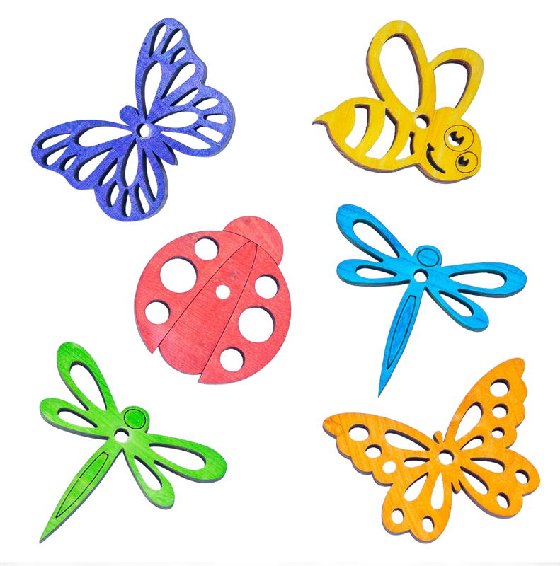 Garden Critters Mixed - Set of 6 Colorful Pine Animals - Bird Toy Parts by The Best Bird Toys