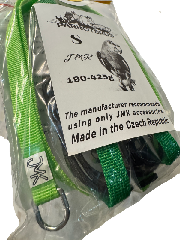 JMK Harness and Leash - Dark Green and Light Green Size Small: 190-425 grams Timneh Grey, Pionus, Galah, Yellow Nape Amazon