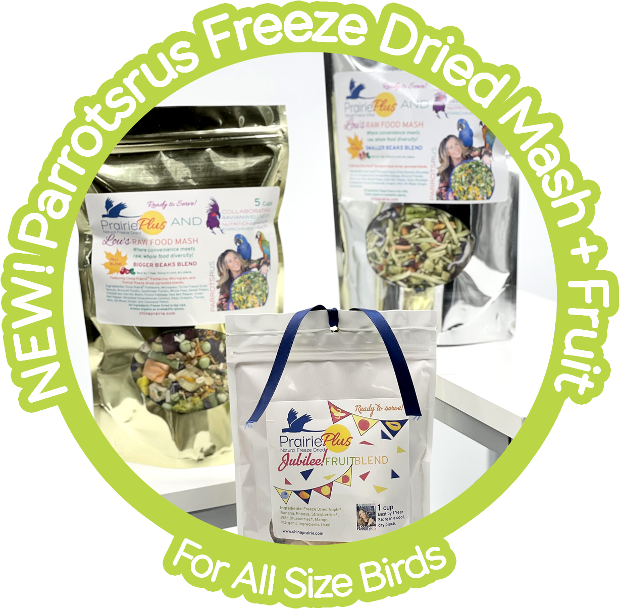 NEW! Parrotsrus Freeze Dried Weekly Raw Food Mash PLUS Fruit!