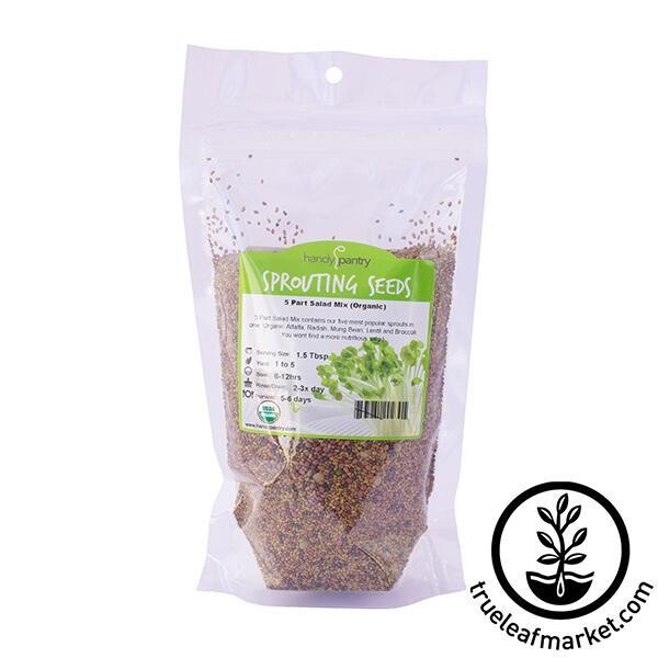 5 Part Organic Salad Mix for Sprouting by True Leaf Market contains Alfalfa, Radish, Mung Bean, Lentil and Broccoli