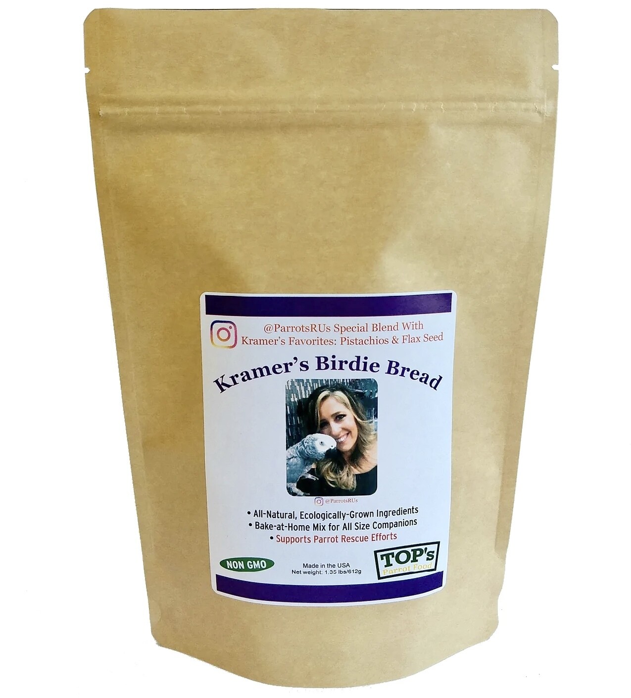 TOPs Parrot Food Bird Bread Mix - Kramers Birdie Bread with Pistachios and Flax Seeds