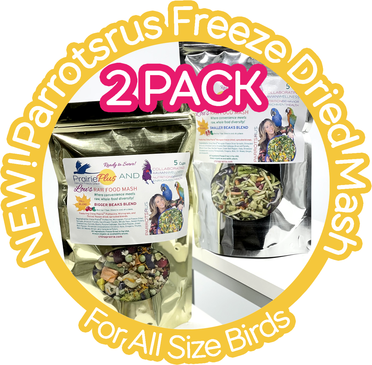 2 Pack NEW! Parrotsrus Freeze Dried Weekly Raw Food Mash -- Big Beak Blend