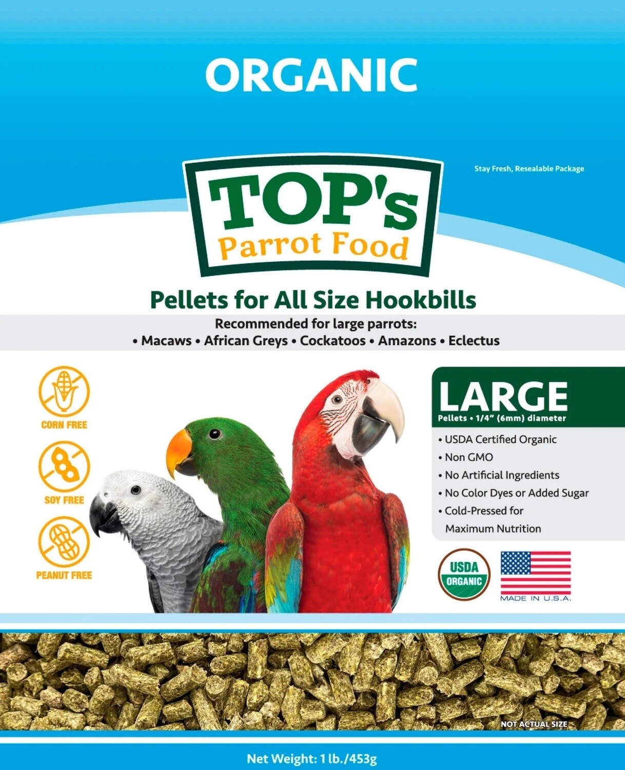 Tops Parrots Food Regular / Large Sized Pellets - 1lb