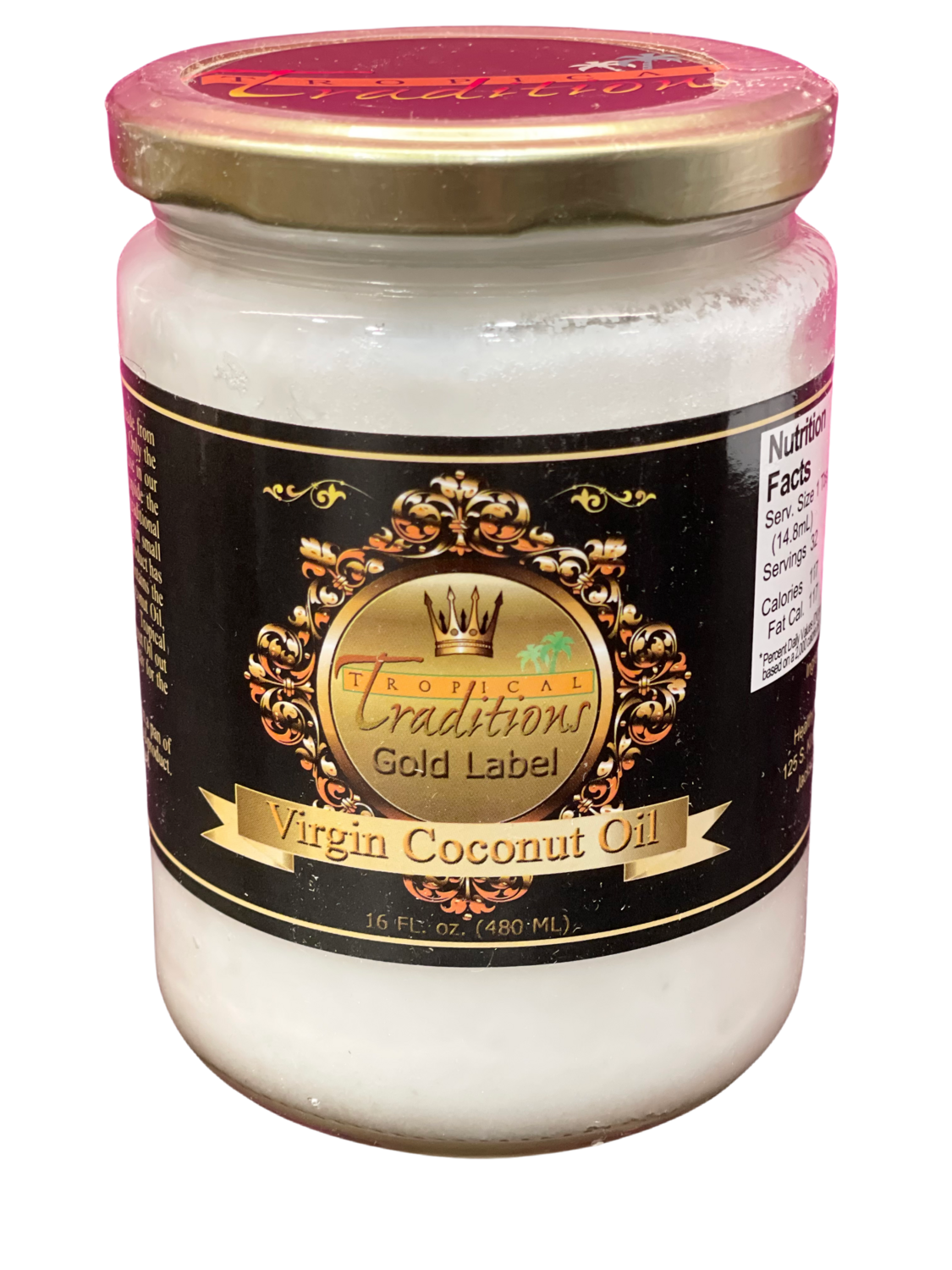 NEW! Tropical Traditions Virgin Coconut Oil - Gold Label - 16 oz. - 1 Pint (16 oz glass jar)