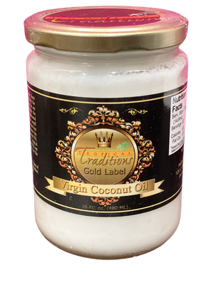 NEW! Tropical Traditions Virgin Coconut Oil - Gold Label - 16 oz. - 1 Pint (16 oz glass jar)