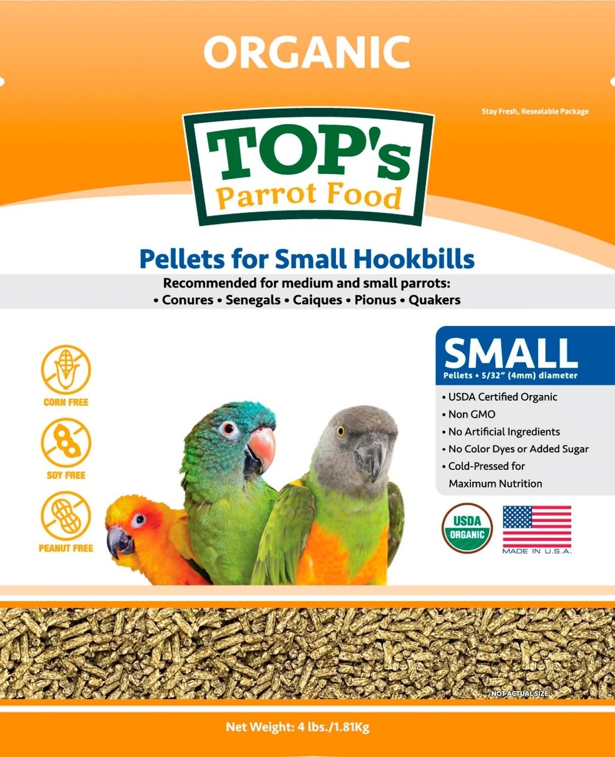 Tops Parrots Food Small Sized Pellets 4 lbs