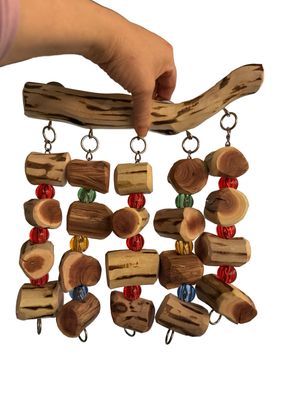 Medium Manzanita Cage Rain Toy with mounting stainless steel hardware ready to hang. Made in the USA