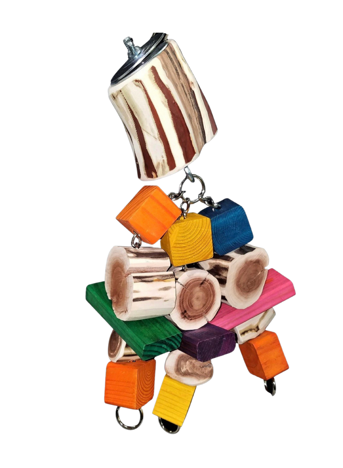 Bolt on Manzanita Toy made with a mix of natural manzanita &amp; colorful pine wood blocks some with grooves and some smooth - hand made in the USA, perfect for the big chewers who are Large &amp; Extra Large