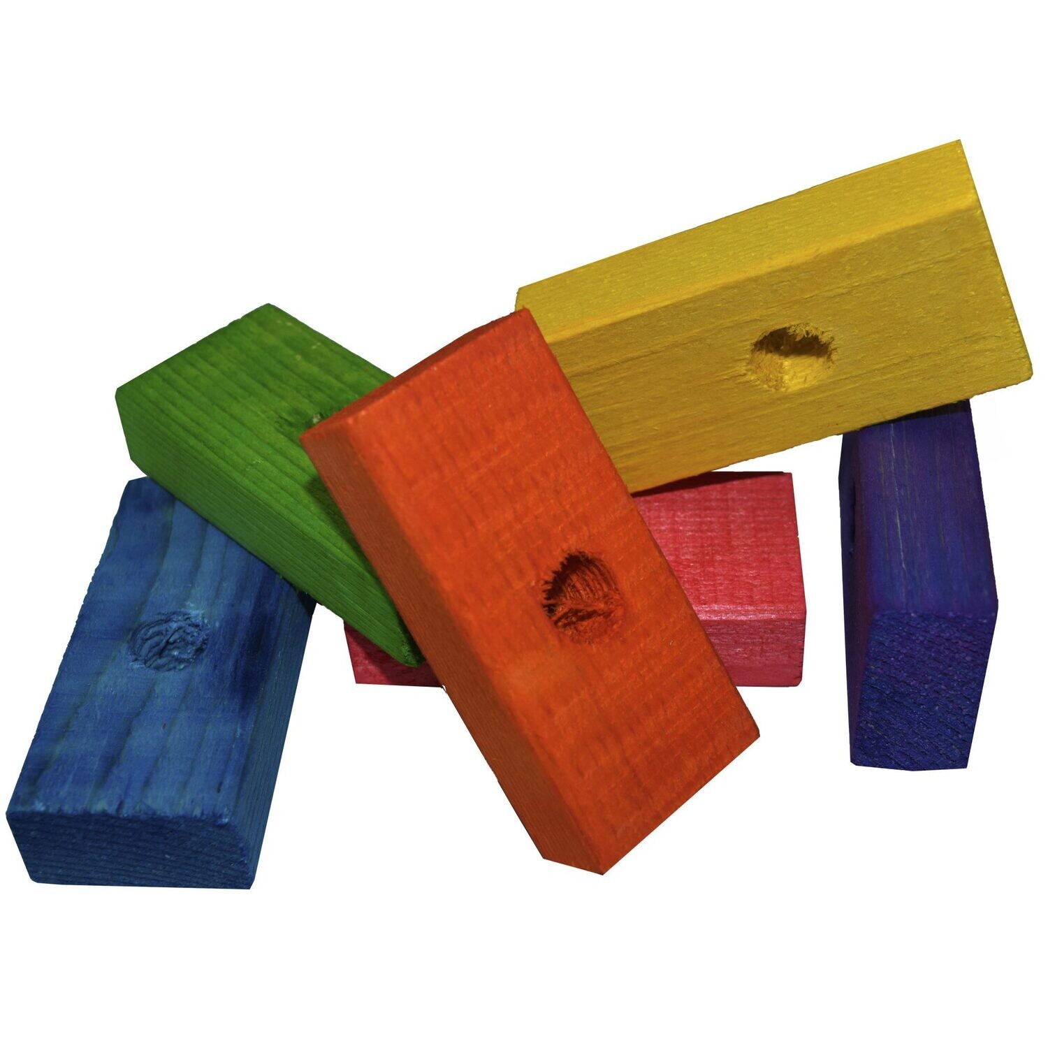 Multi Color Medium Pine Blocks Pre-Drilled for Skewer, Chain or Rope approx. 3" long x 3/4" wide - 60 Count by Super Bird Creations