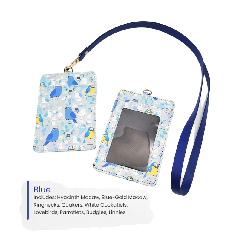 Parrots ID Badge Card Holder / Lanyard - Blue