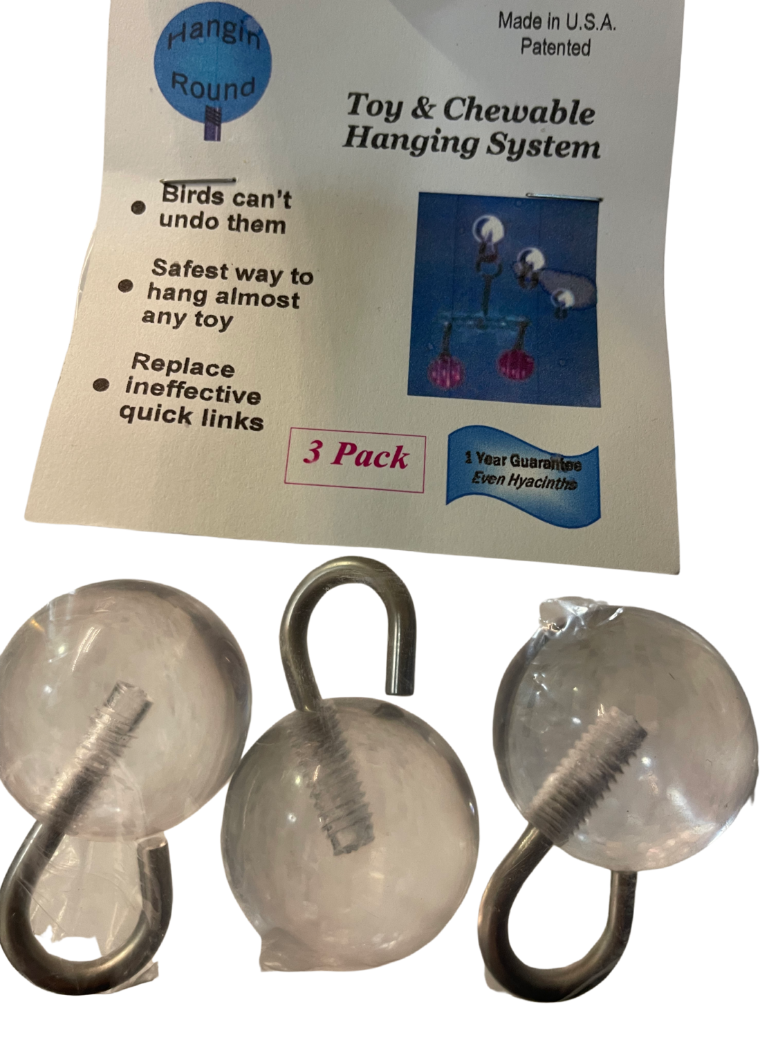 3 Pack Stainless Steel and Acrylic Ball Toy Hanger, Large - Here is the answer to those stubborn quick links that parrots tend to destroy. by Expandable Habitats