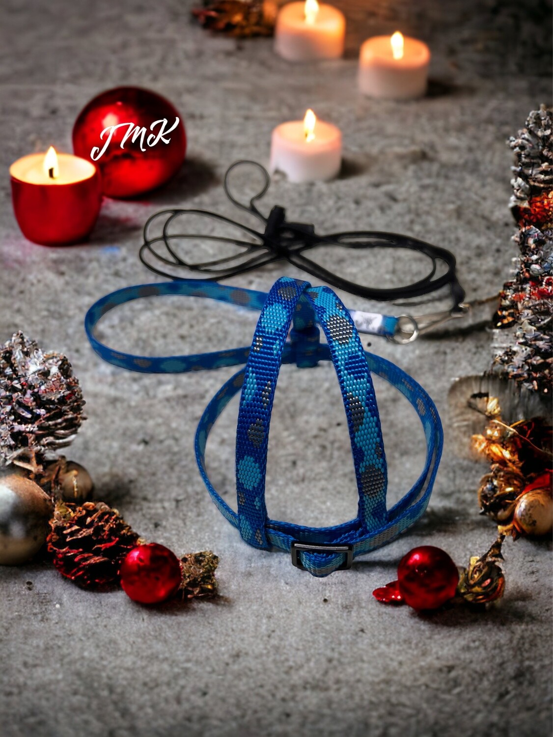 JMK Harness and Leash - Color Gorgeous Blue Print, Size Small: 190-425 grams: Timneh Grey, Pionus, Galah, Yellow Nape Amazon