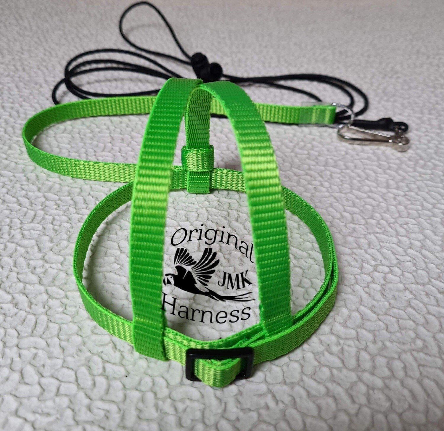 JMK Harness and Leash - Bright Green - Size Extra Small: 110-190 grams: Quakers, Senegal’s, Sun Conures