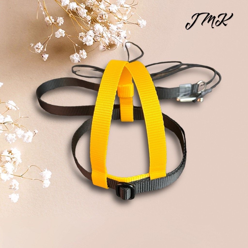JMK Harness and Leash - Colors Yellow and Black, Size Large: 600-1100 grams: Lg Macaws, Triton, Sm. Moluccan, Black Palm, etc