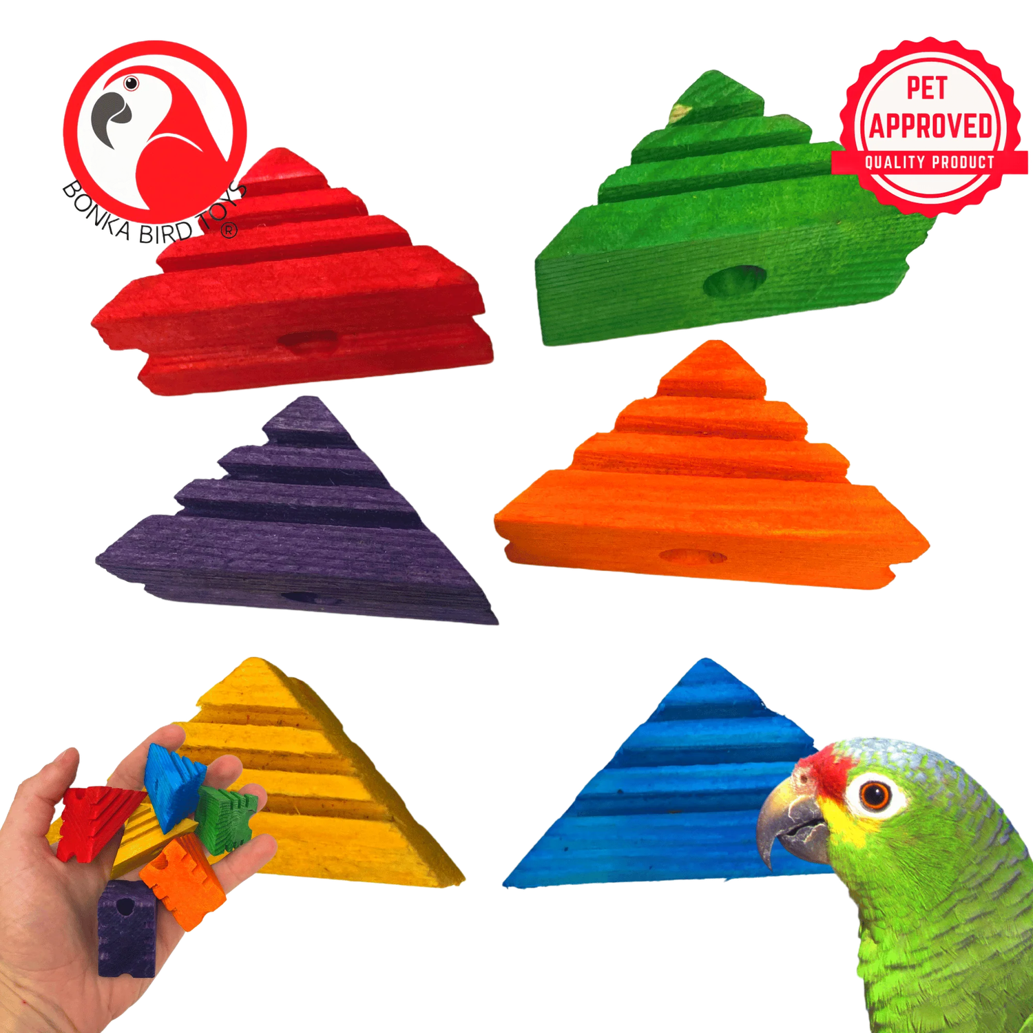 6 Pack Small Colorful Wooden Triangle Blocks by Bonka Bird Toys