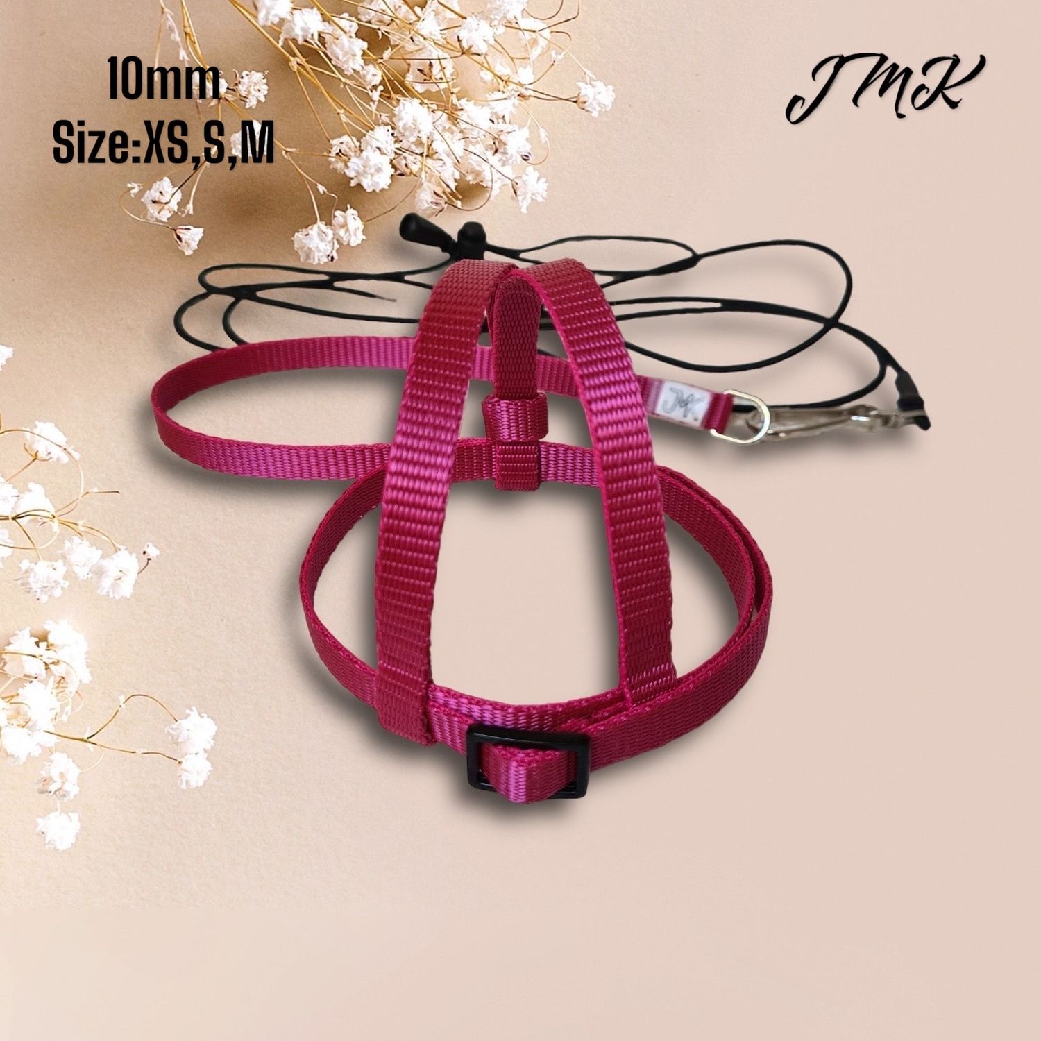 JMK Harness and Leash - Dark Pink, Size Medium: 425-600 grams: Eclectus, Med. Macaws (Severe, Red Fronted), Lg Amazons (Double Yellow, Yellow Nape), Umbrella, Congo Grey