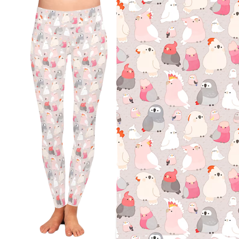 Pink &amp; Grey Birds Leggings - Size 2XL-4XL Waist, US size 20+