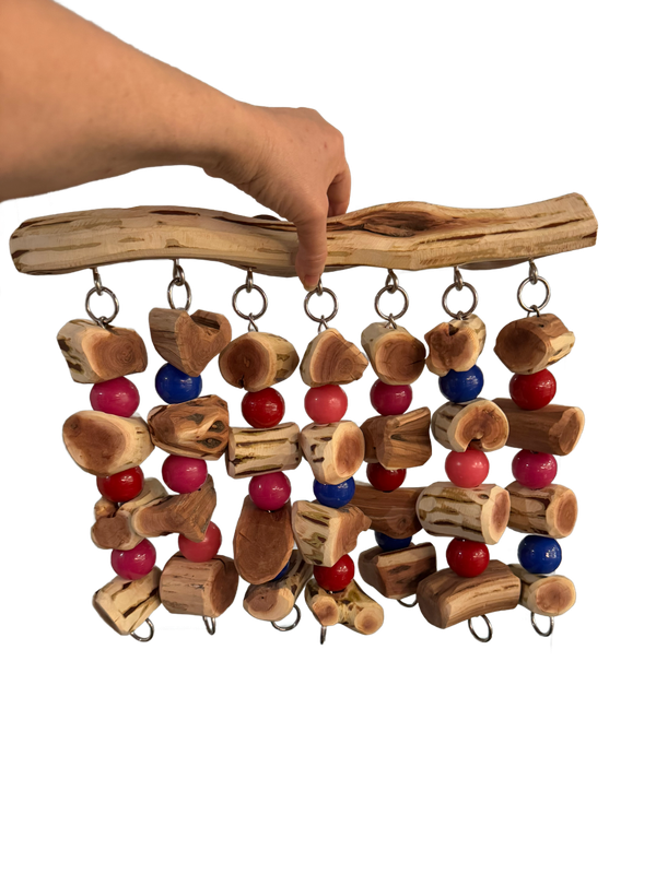 Large Manzanita Cage Rain Toy with mounting stainless steel hardware ready to hang. Made in the USA