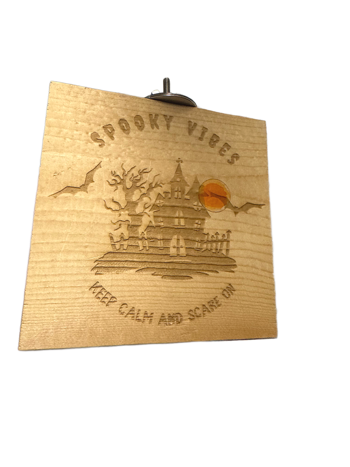 Spooky Vibes Keep Calm and Scare On 5.25" Square Basswood Platform Perch by Feathered Addictions