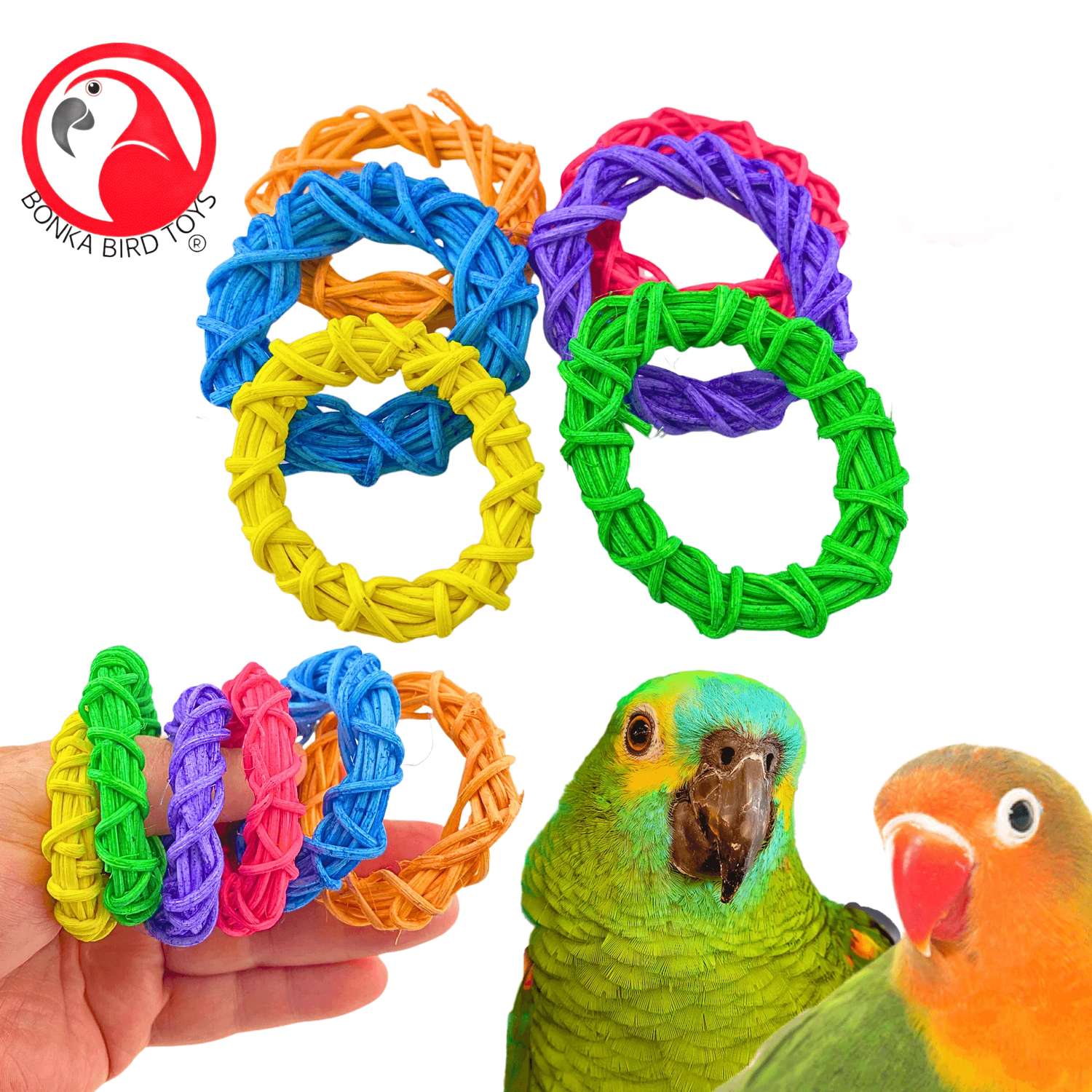 Color Craze 2" Vine Rings Pack of 6 by Bonka Bird Toys