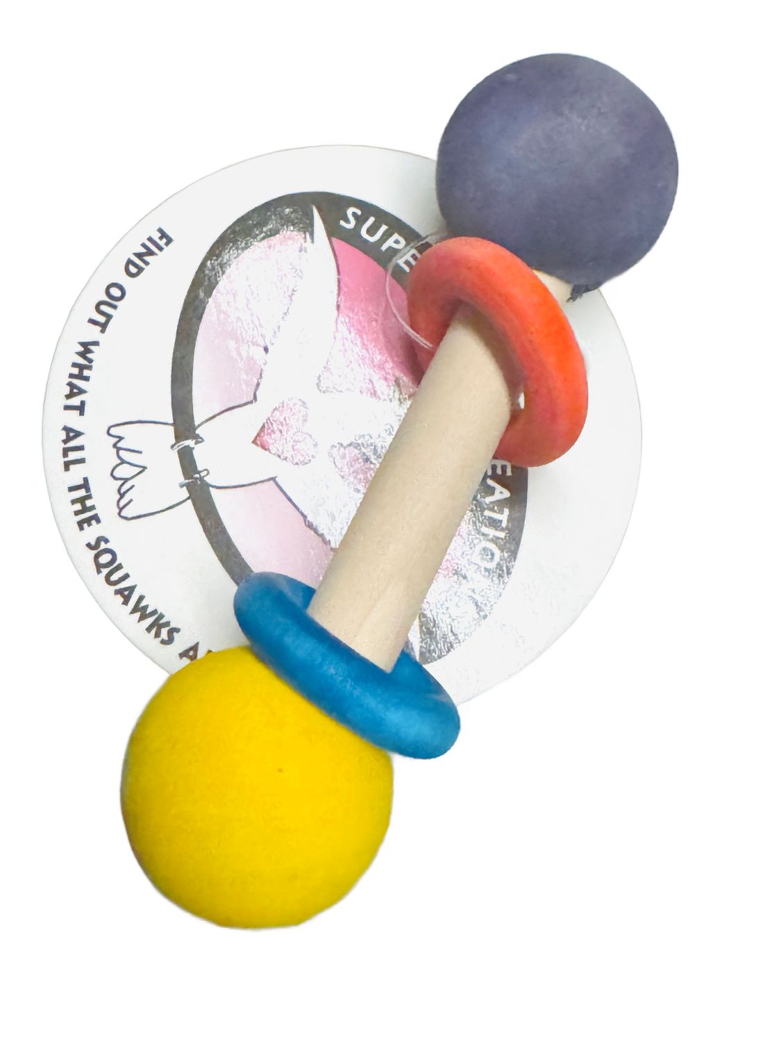 Small Rattle Foot Toy with Wood Rings by Super Bird Creations