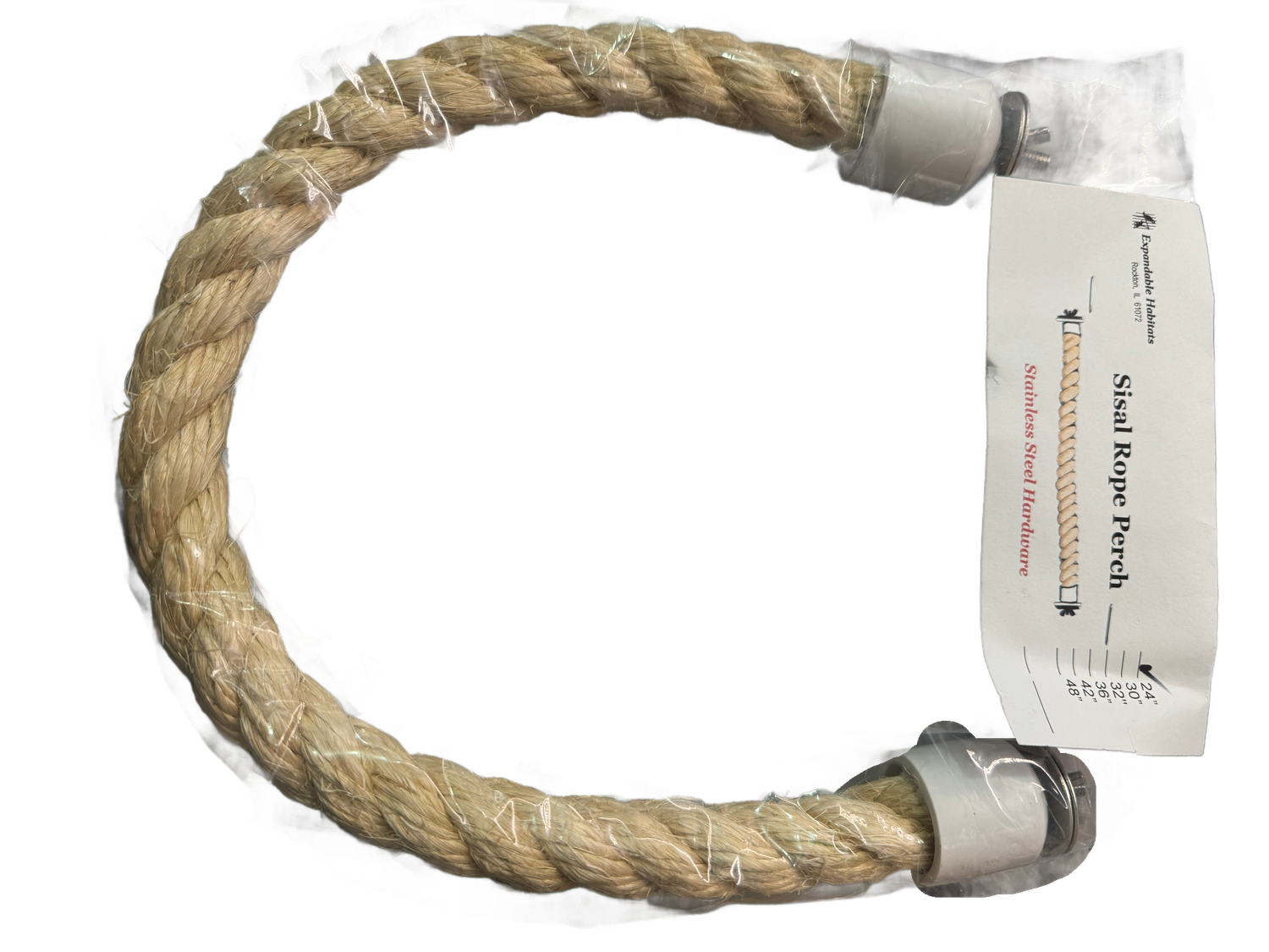 1 Inch Diameter x 24" Length Sisal Rope Perch with Stainless Steel Dual Nut &amp; Bolt ends by Expandable Habitats