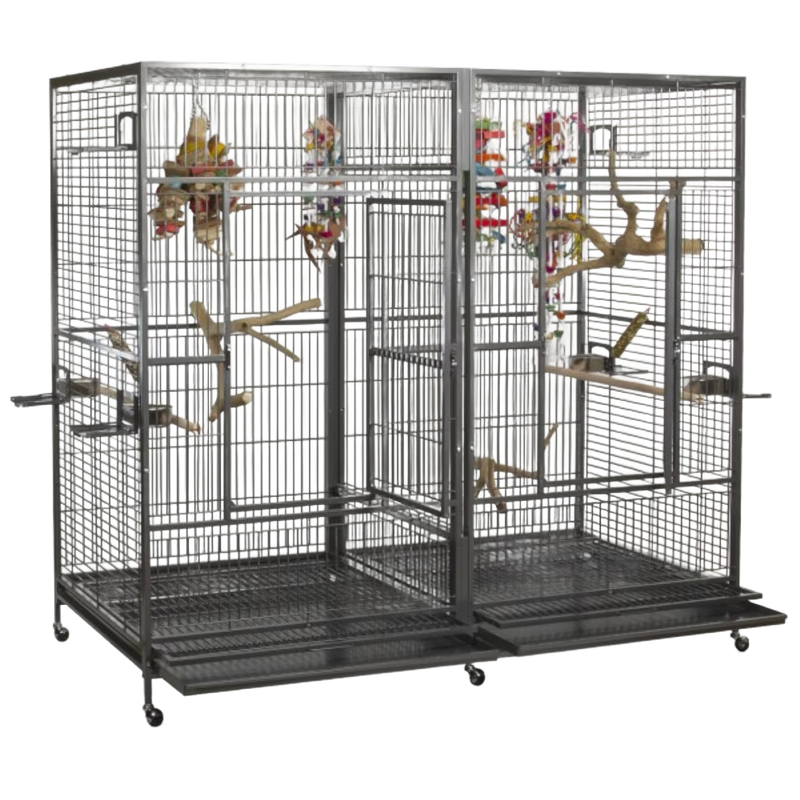 8040FL 80"x40"x74" Double Macaw Cage with Divider in Black or Platinum with 1" Bar Spacing by A&amp;E Cage Company