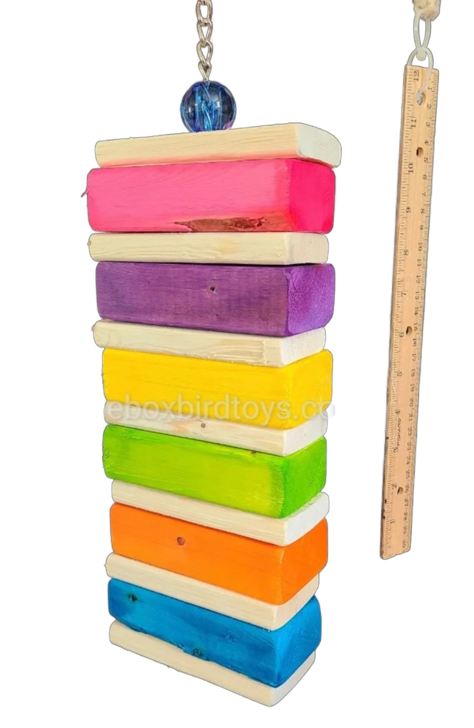 Jumbo Stacker on Stainless Chain Hanging Toy for Large Birds by Birdie Box Bird Toys