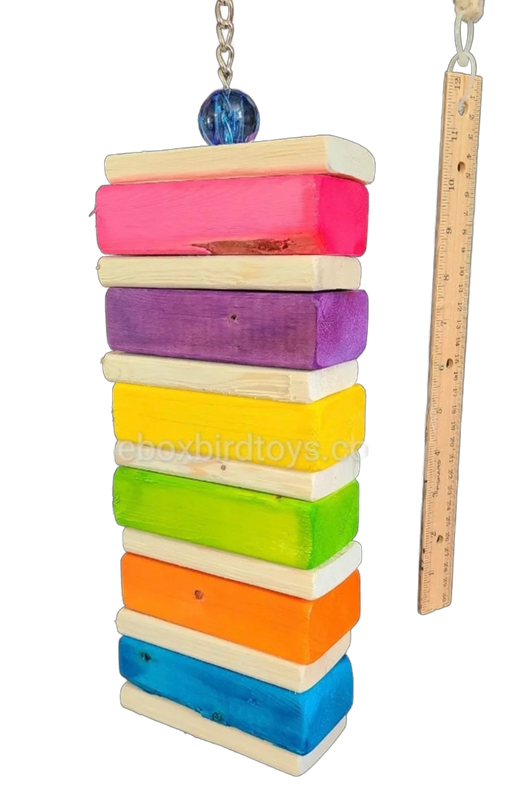 Jumbo Stacker on Stainless Chain Hanging Toy for Large Birds by Birdie Box Bird Toys