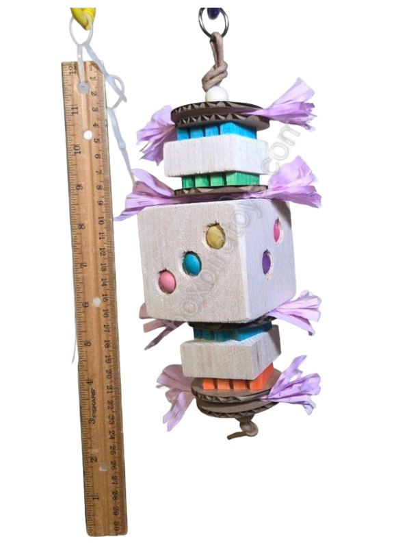 Jumbo Dice Roll Hanging Toy for Medium Birds by Birdie Box Bird Toys