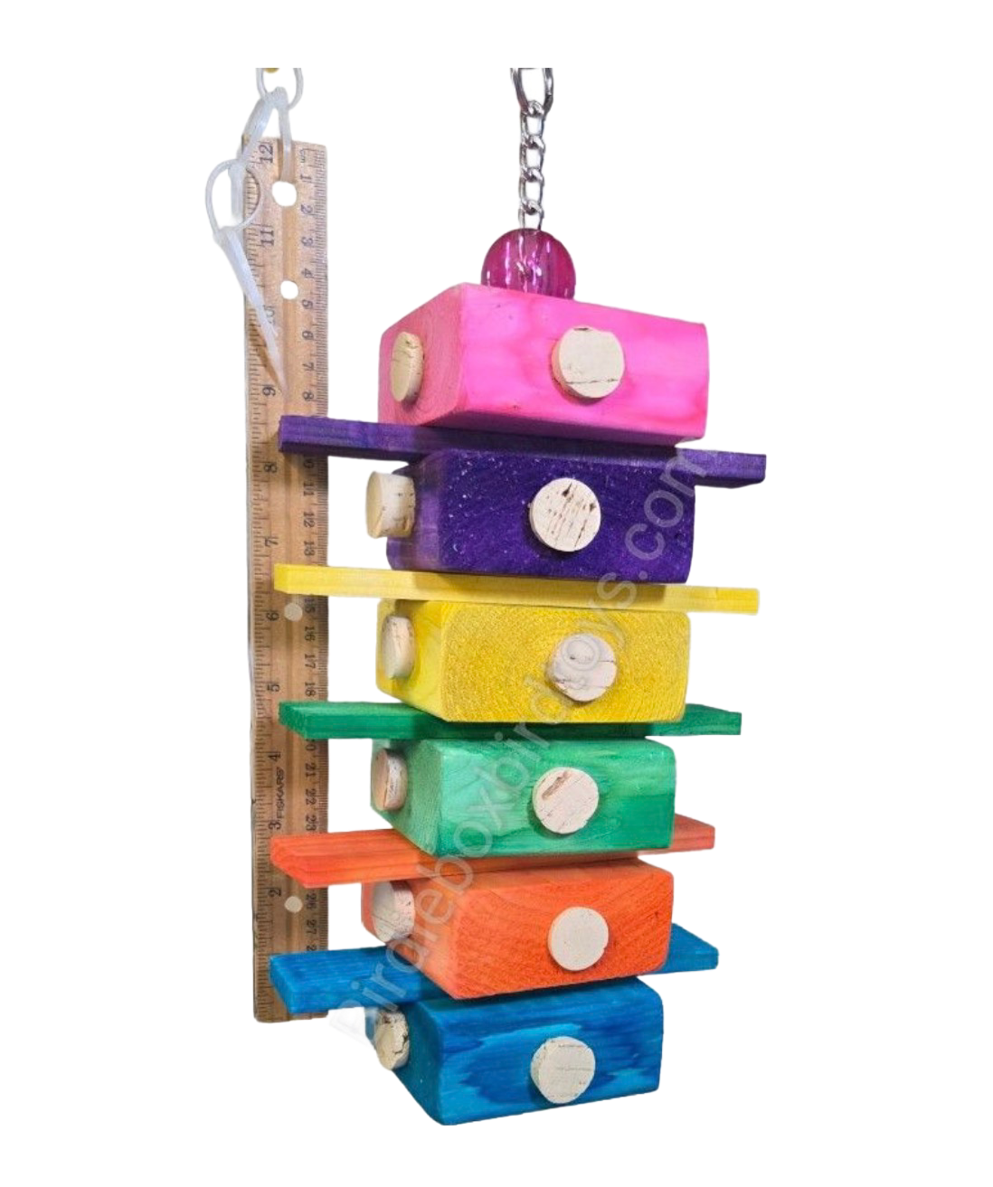 Rainbow Cork Stack Hanging Toy for Large Birds by Birdie Box Bird Toys