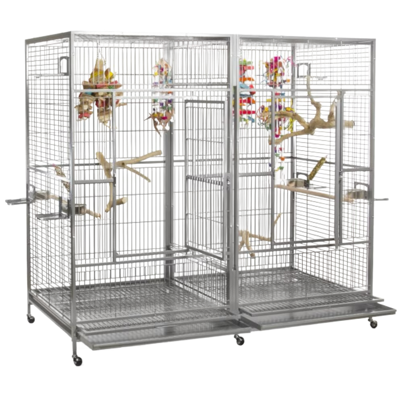 8040FL 80"x40"x74" 304 Grade STAINLESS STEEL Huge Double Macaw Cage with Divider 1" Bar Spacing by A&amp;E Cage Company