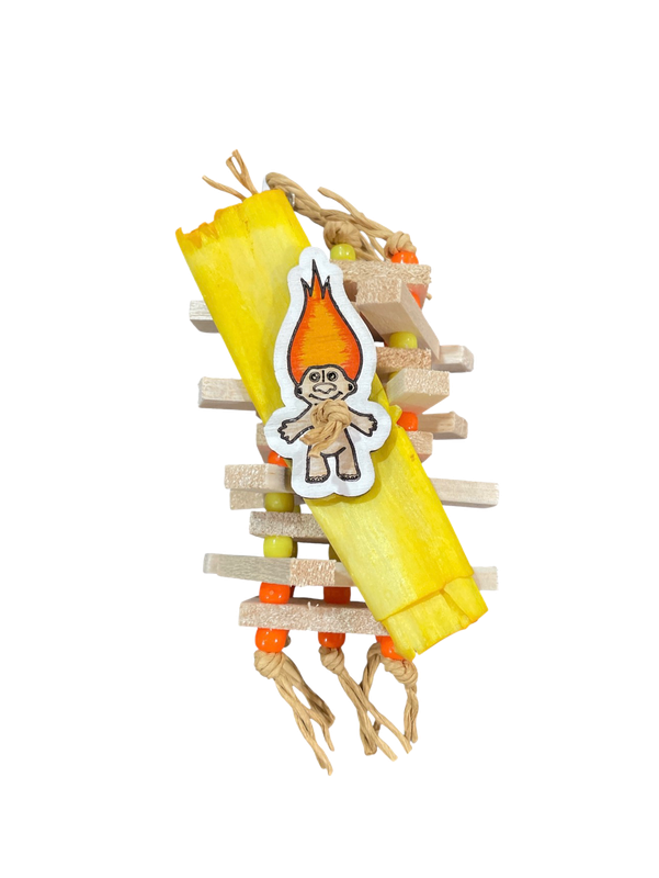 Rub My Belly Treasure Troll Balsa Sticky Stacker in Yellow / Orange Limited Edition for Tiny &amp; Small Birds by Feathered Addictions