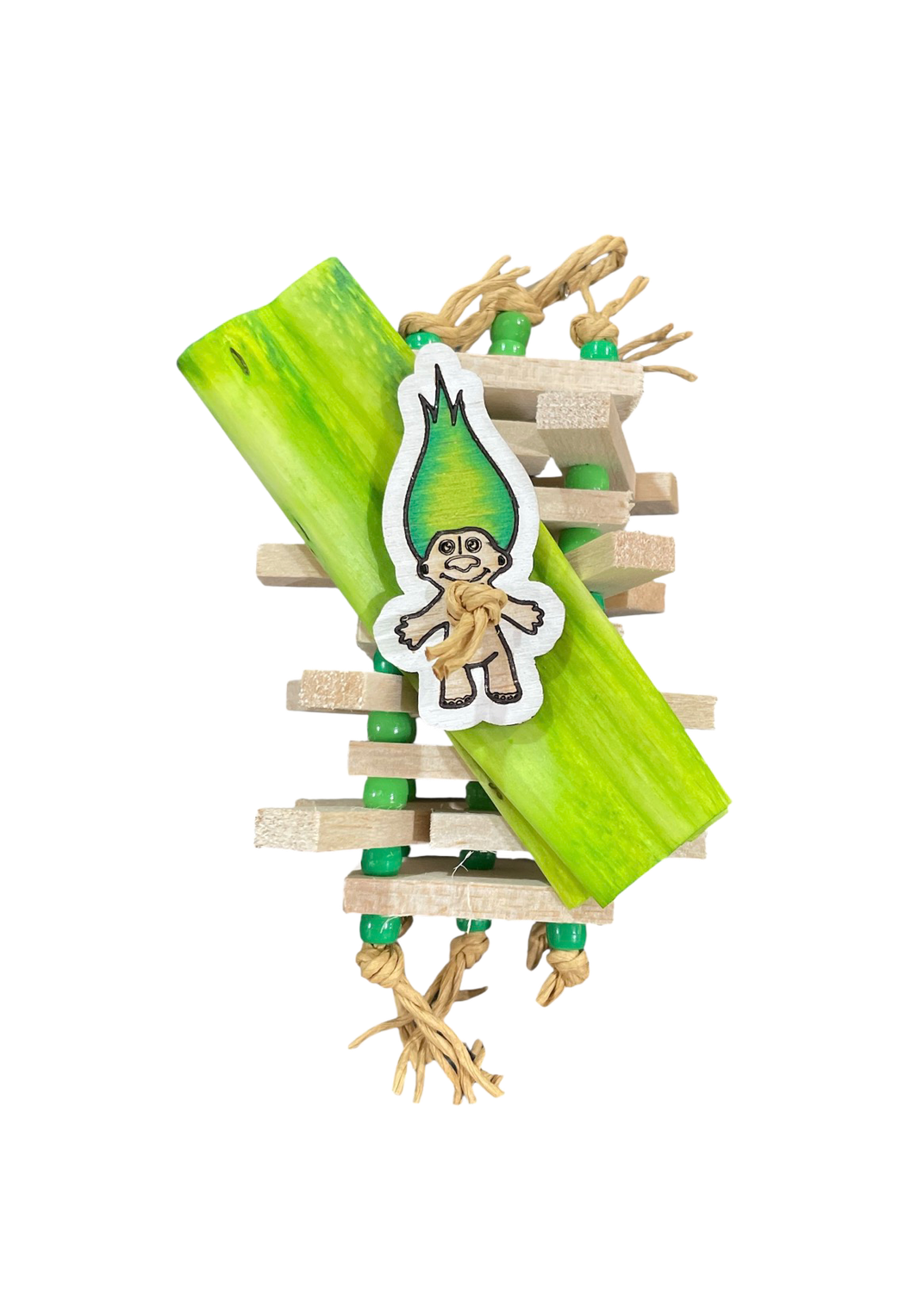Rub My Belly Treasure Troll Balsa Sticky Stacker in Green Limited Edition for Tiny &amp; Small Birds by Feathered Addictions