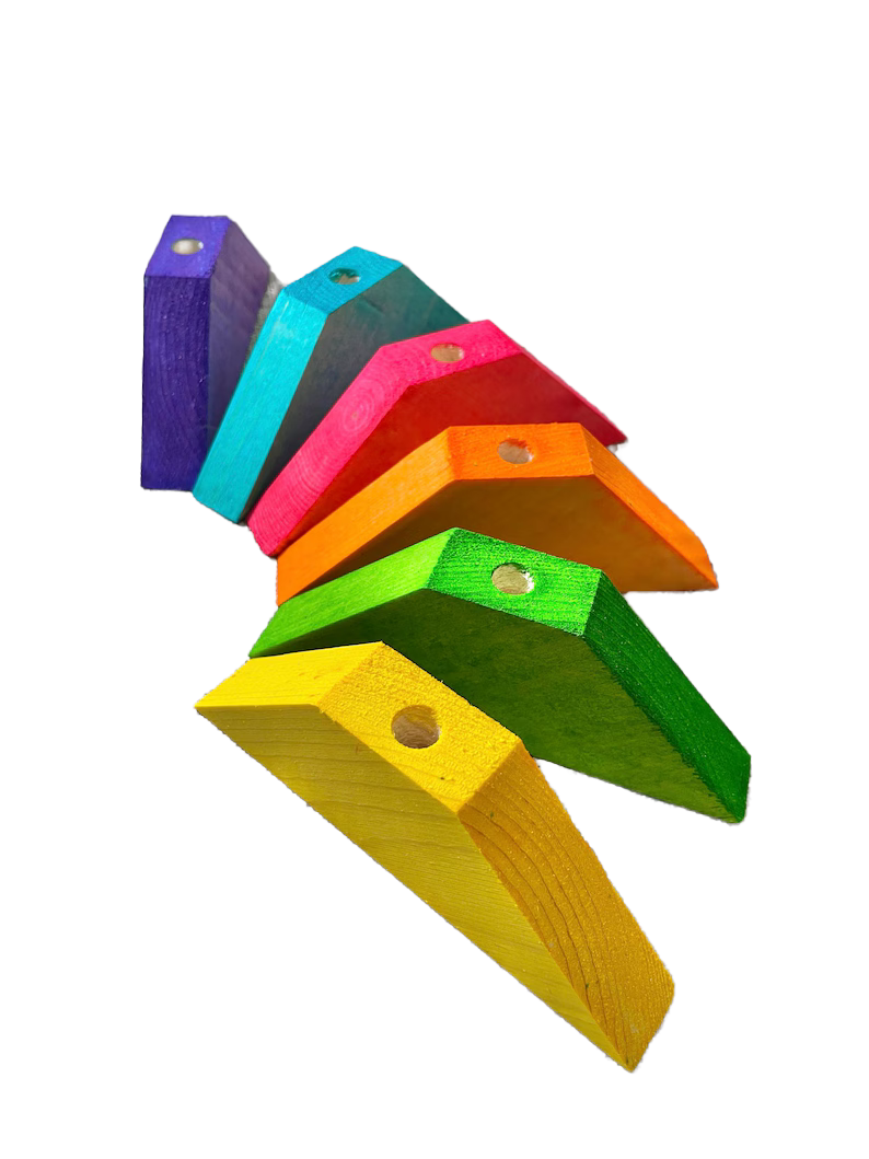 Triangle Pine Blocks with Drilled Hole Set of 6 for Medium and some Large Birds by Pirate's Beak