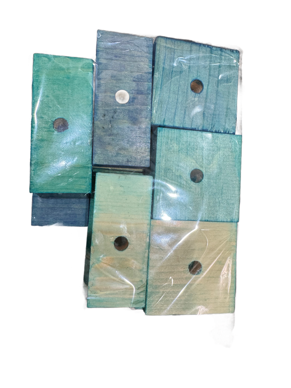 Blue Hues Squares &amp; Rectangles Pine Blocks with Drilled Hole Set of 12 for Medium and some Large Birds by Pirate's Beak