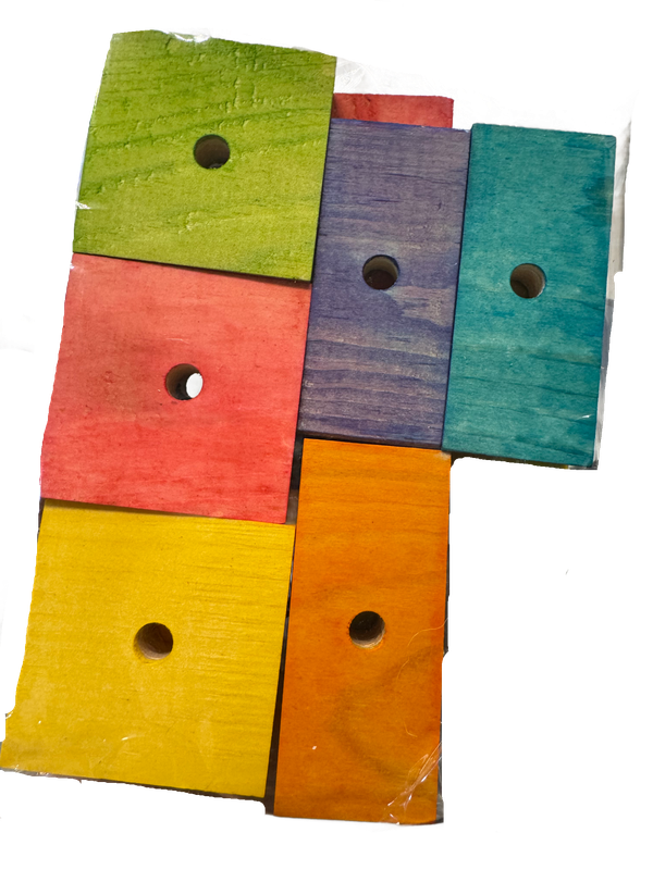 Rainbow Color Squares &amp; Rectangles Pine Blocks with Drilled Hole Set of 12 for Medium and some Large Birds by Pirate's Beak