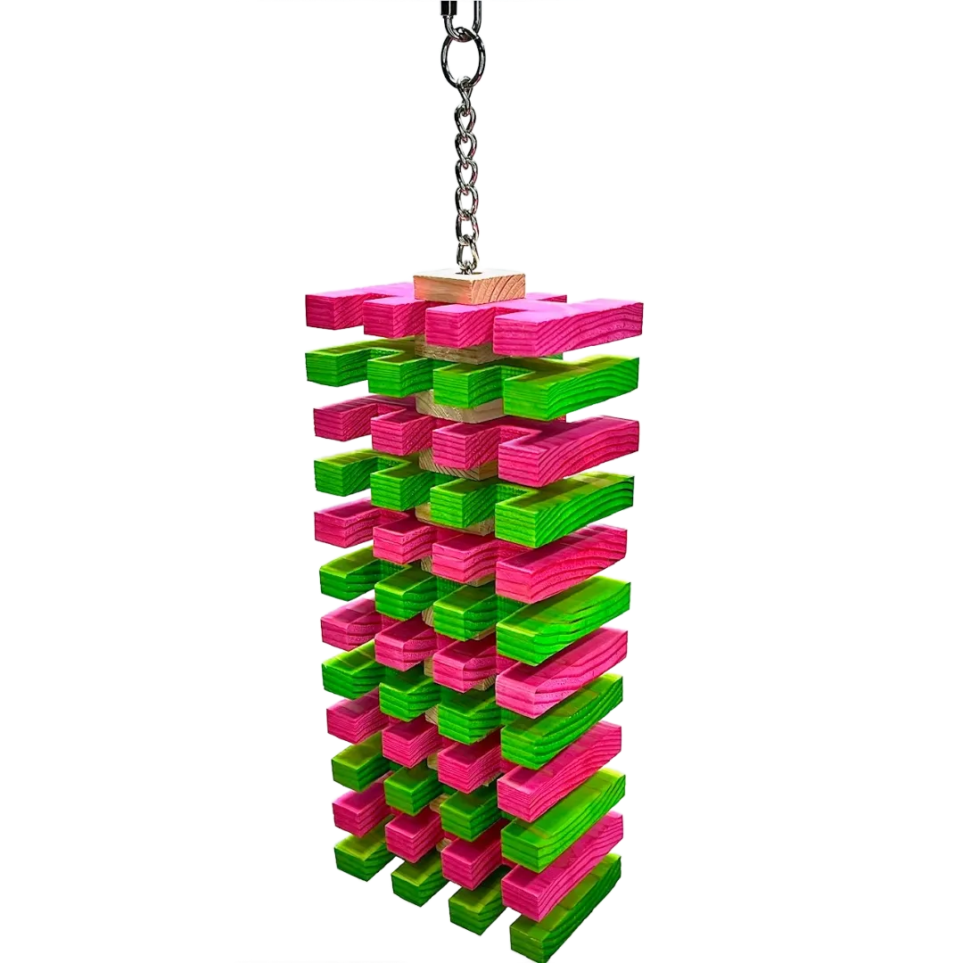 Jagger Pink &amp; Green Skinny Hanging Toy for Large Size Birds by Bite Me Birdie
