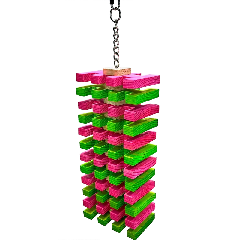 Jagger Pink &amp; Green Skinny Hanging Toy for Large Size Birds by Bite Me Birdie