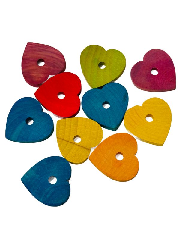 Hardwood Hearts Colored 1.5" with 1/8" Hole Pack of 10 by Feathered Addictions