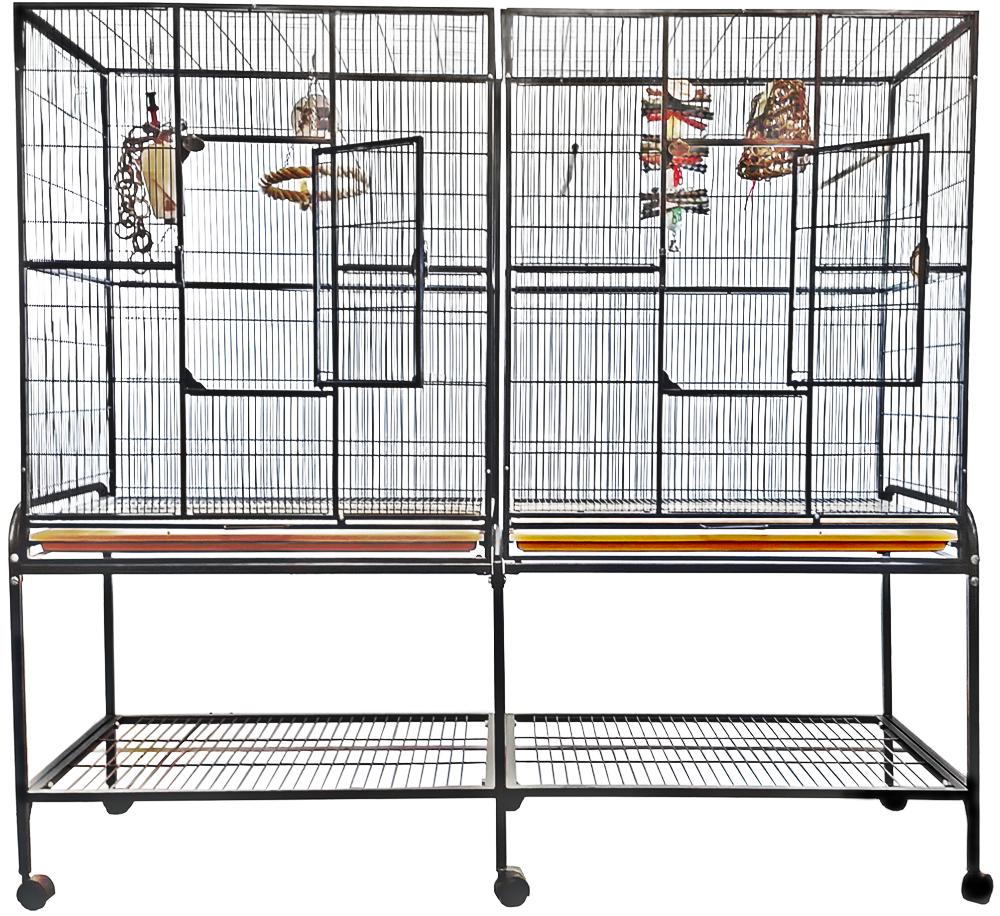 6421 Double Flight Cage with Divider 64"x21"x65" in Black, Platinum, or White with 1/2" Bar Spacing by A&amp;E Cage Company